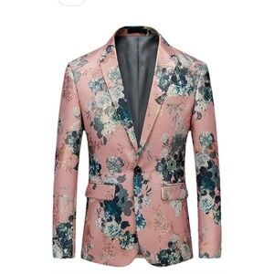 Korean Floral Print Mens Blazers One Button Suit Jackets Coats Nightclub British